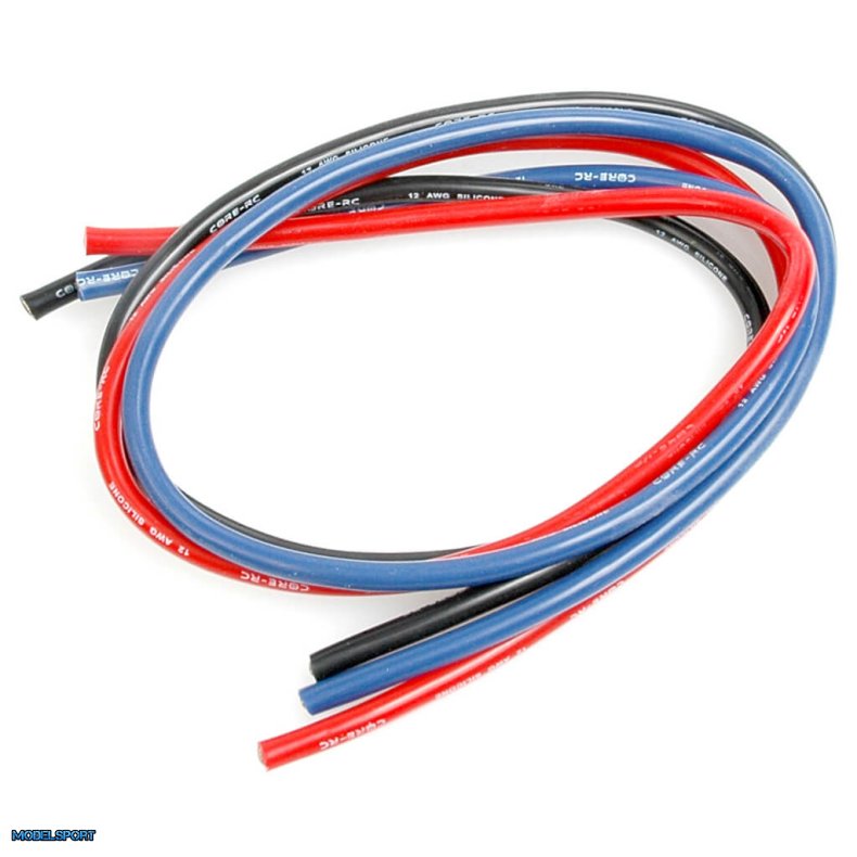 Core RC Silikone Ledning 12G - Rd/Sort/Bl 3x50CM