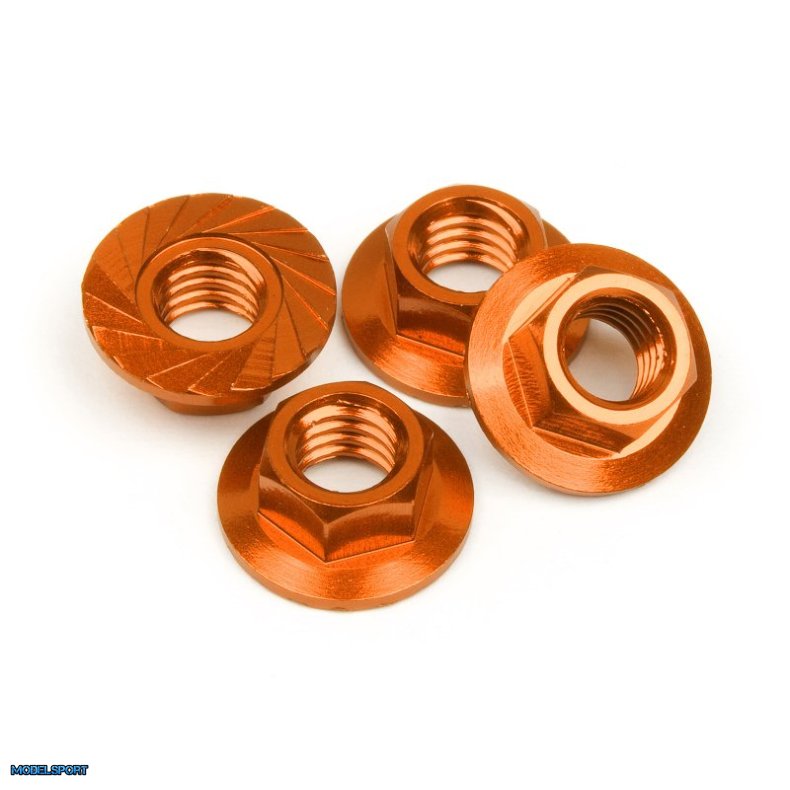 HPI 87267 Serrated Flange Nut M4 (Orange/4Pcs)