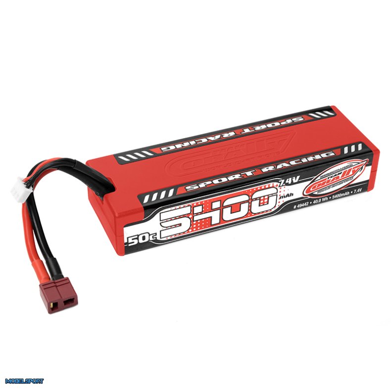 Team Corally Sport Racing 50C LiPo Battery 5400mAh 7.4V Stick 2S Hard Wire T-Plug