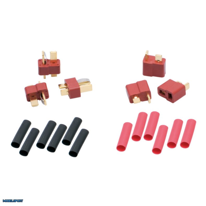 LRP US-style speedo/battery connectors incl. heatshrink (3 x Female, 3 x Male)