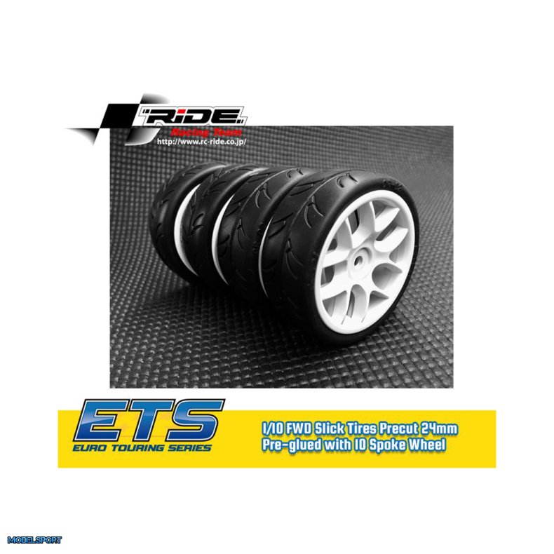 Ride 1/10 Slick Tyres Preglued 10 Spoke Wheel